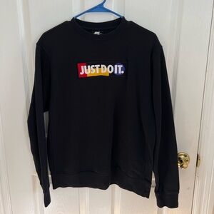 Nike Men's Black Crewneck Sweater with Multicolor Logo